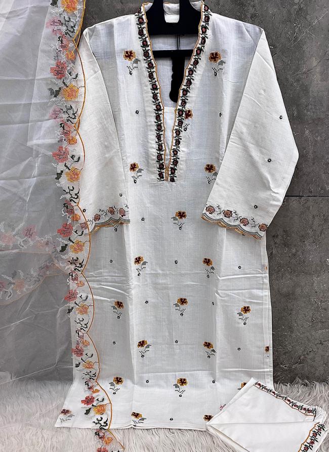 Viscose White Traditional Wear Embroidery Work Readymade Pakistani Suit